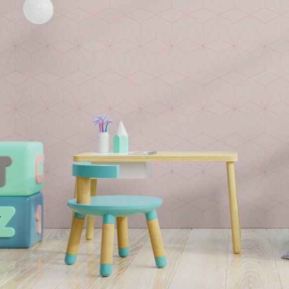Papel de Parede Adesivo Geométrico em Linhas Finas Rosa N08148