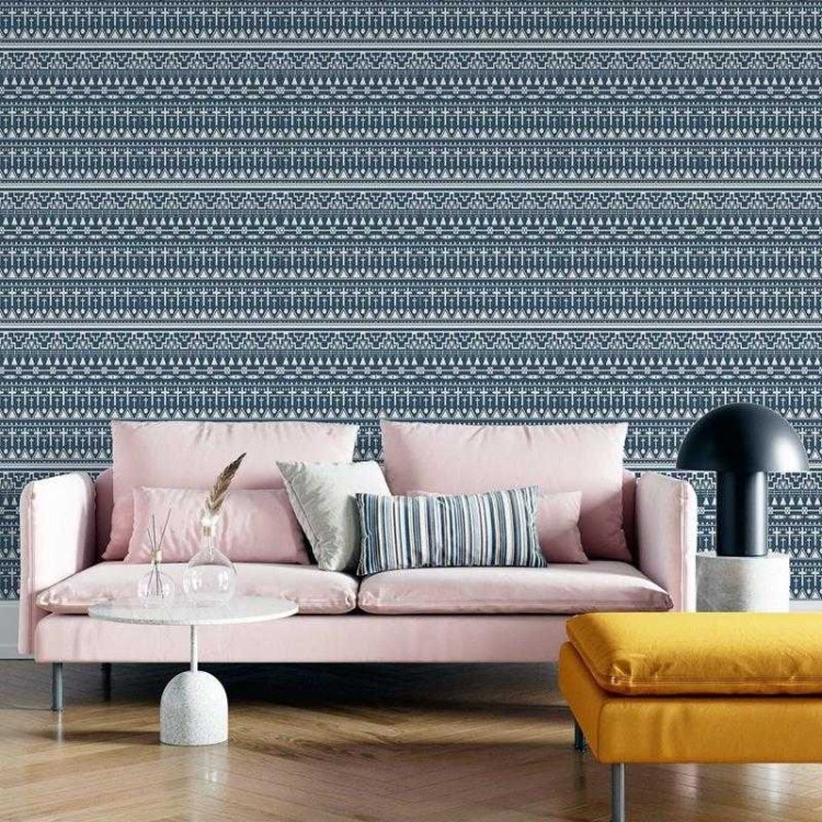 Papel de Parede Adesivo Geométrico Étnico Azul...