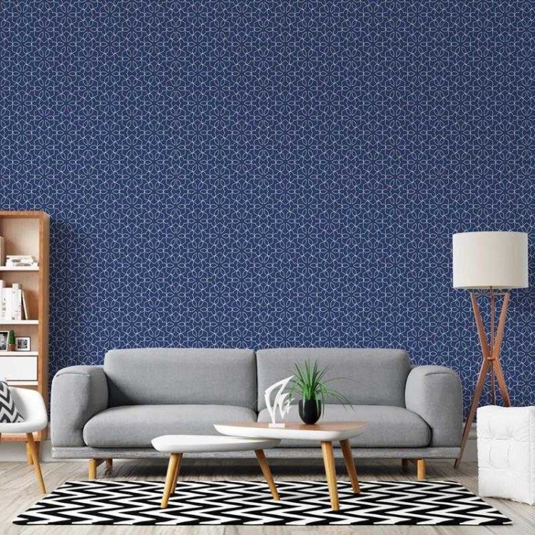Papel de Parede Adesivo Geométrico Floral Azul...