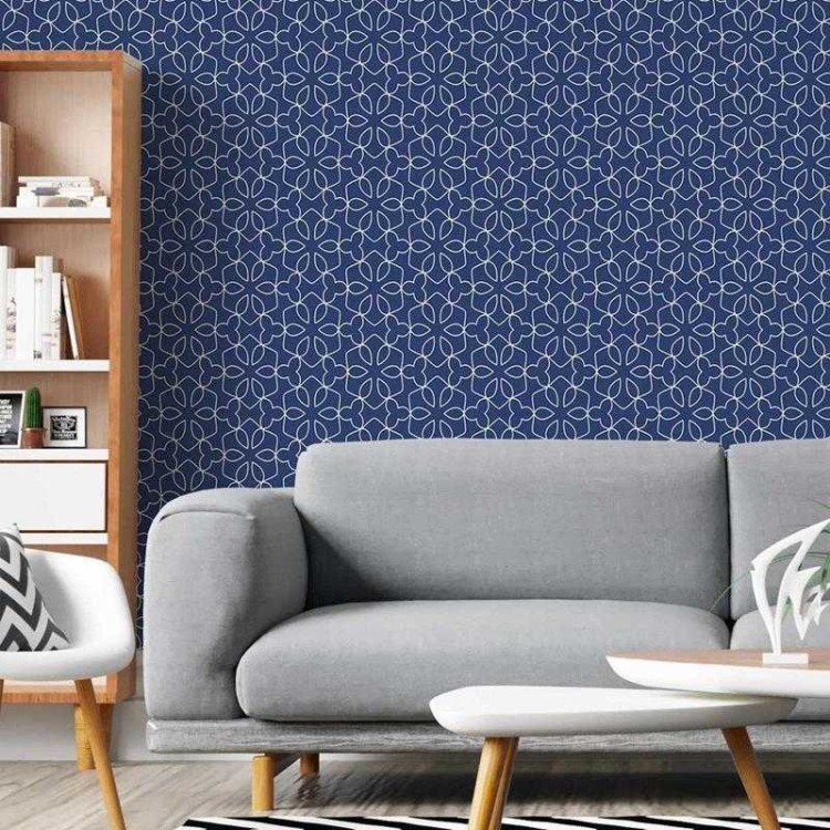 Papel de Parede Adesivo Geométrico Floral Azul...