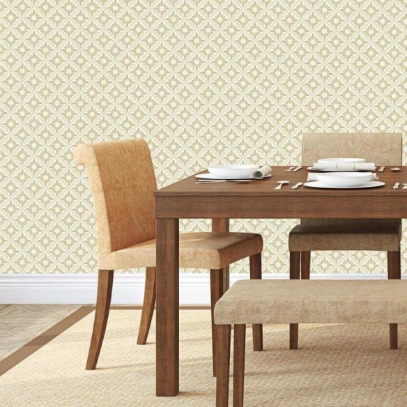 Papel de Parede Adesivo Geométrico Floral Bege 892247504