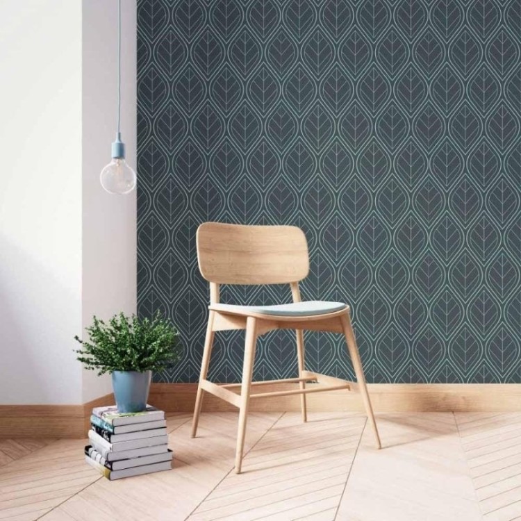 Papel de Parede Adesivo Geométrico Folhas Art...