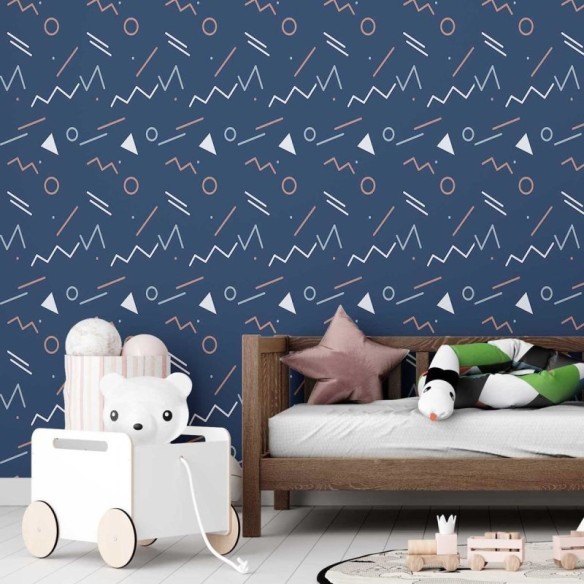 Papel de Parede Adesivo Geométrico Minimalista Azul e Laranja N07094