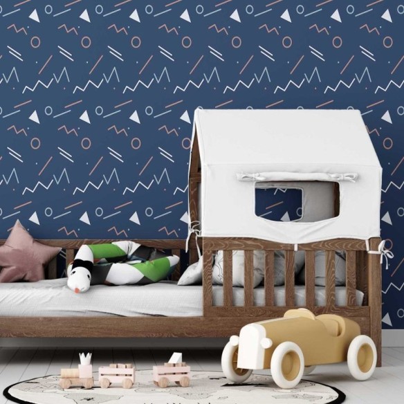 Papel de Parede Adesivo Geométrico Minimalista Azul e Laranja N07094