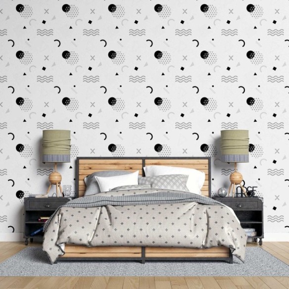Papel de Parede Adesivo Geométrico Minimalista Preto e Branco N07091