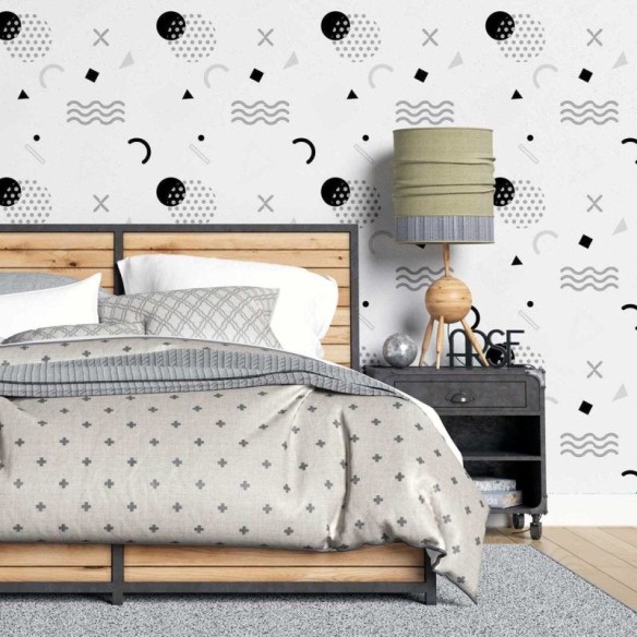 Papel de Parede Adesivo Geométrico Minimalista Preto e Branco N07091