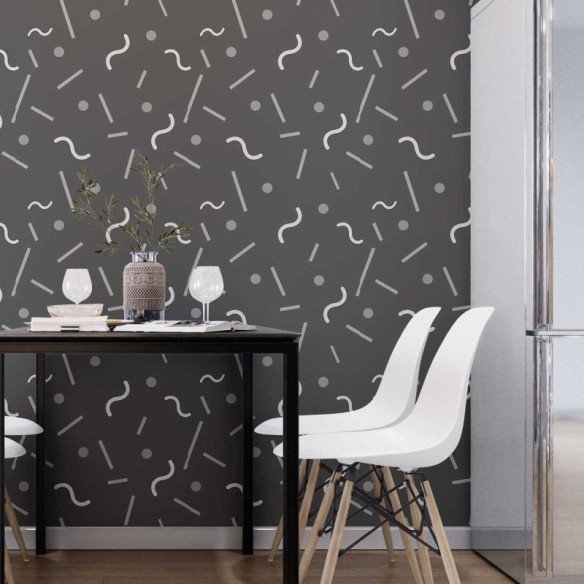 Papel de Parede Adesivo Geométrico Minimalista Preto e Cinza N07086