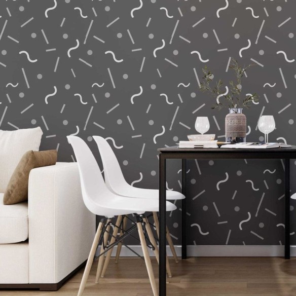 Papel de Parede Adesivo Geométrico Minimalista Preto e Cinza N07086