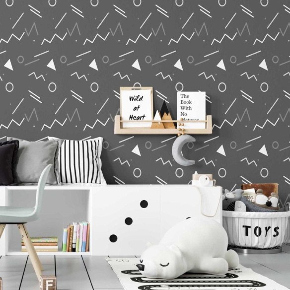 Papel de Parede Adesivo Geométrico Minimalista Preto N07089