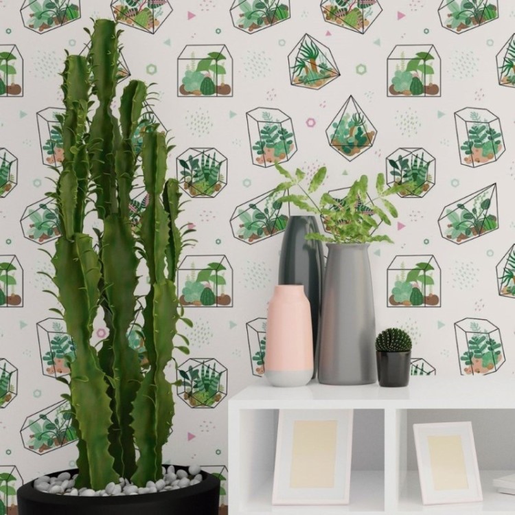 Papel de Parede Adesivo Geométrico Plantas...