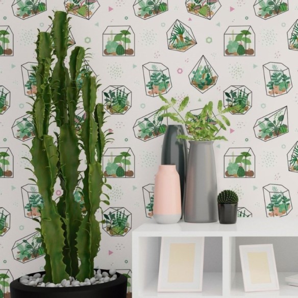 Papel de Parede Adesivo Geométrico Plantas Jovem N018119