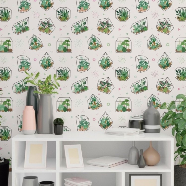Papel de Parede Adesivo Geométrico Plantas...