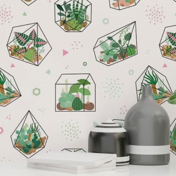 Papel de Parede Adesivo Geométrico Plantas Jovem N018119