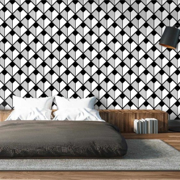Papel de Parede Adesivo Geometrico Preto e Branco 0199