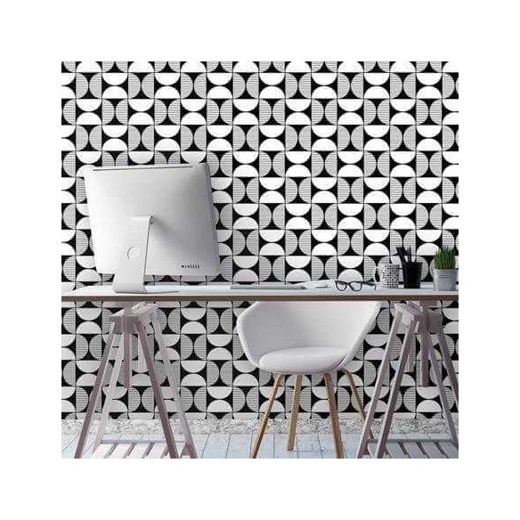 Papel de Parede Adesivo Geometrico Preto e Branco 0200
