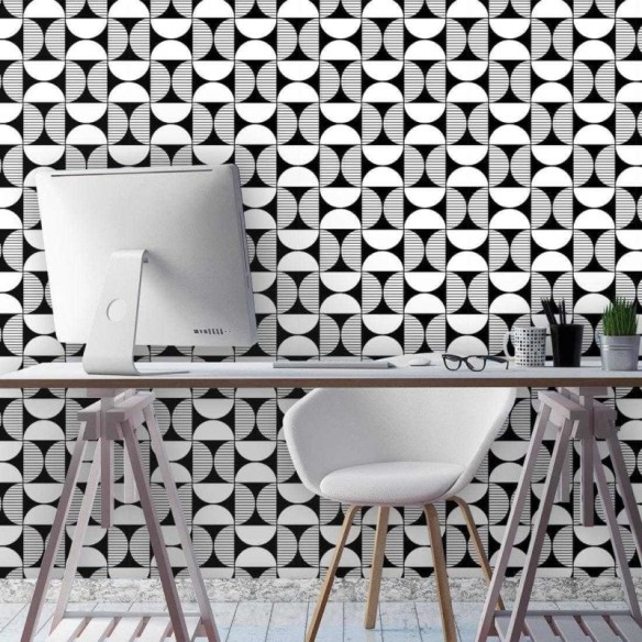 Papel de Parede Adesivo Geometrico Preto e Branco 0200