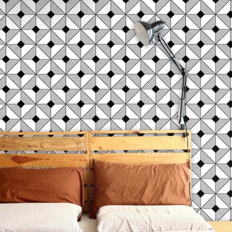 Papel de Parede Adesivo Geometrico Preto e...