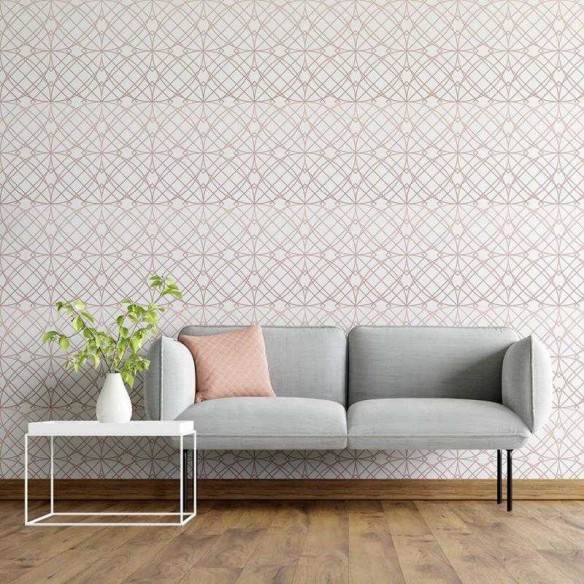 Papel de Parede Adesivo Geométrico Rosa e Branco N05285