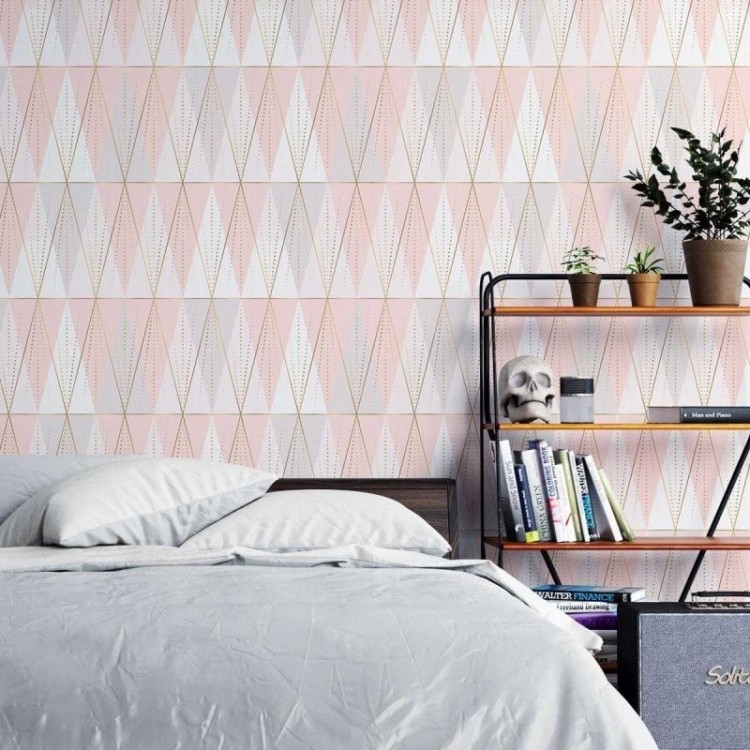 Papel de Parede Adesivo Geométrico Rosa e...
