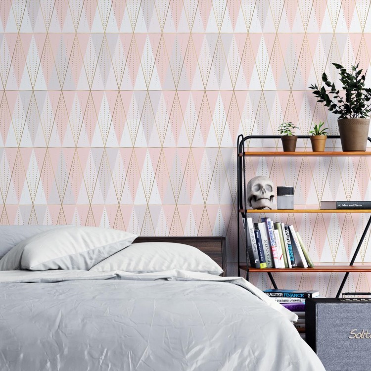 Papel de Parede Adesivo Geométrico Rosa e...