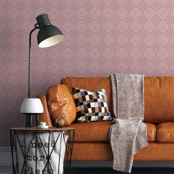 Papel de Parede Adesivo Geométrico Rosa e Marrom N05284