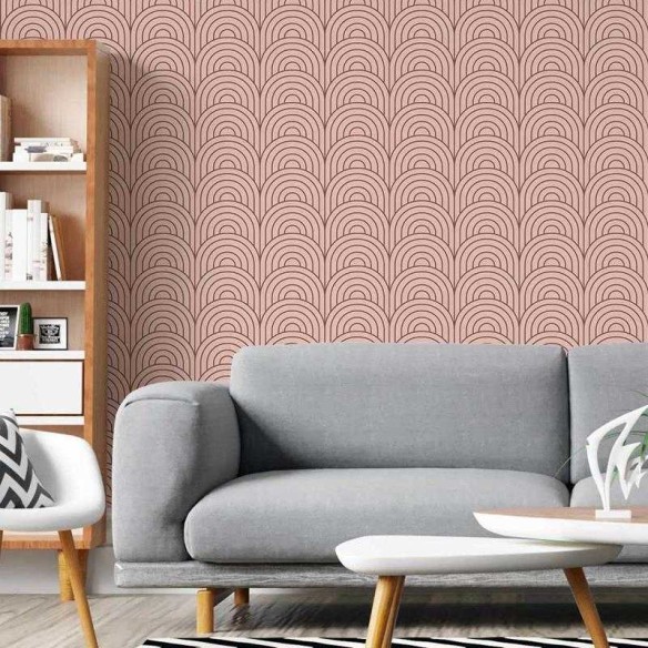 Papel de Parede Adesivo Geométrico Rosa e Marrom N05289
