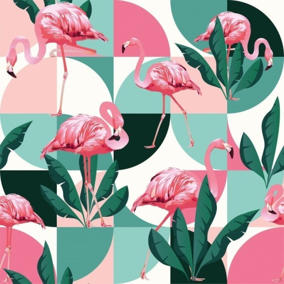 Papel de Parede Adesivo Geométrico Tropical Flamingo N017057