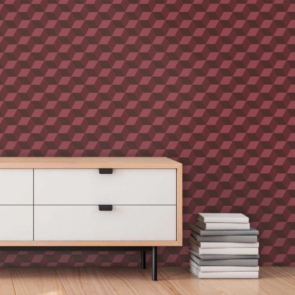 Papel de Parede Adesivo Geometrico Vermelho 3d 2576779
