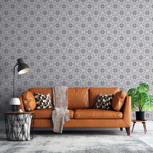Papel de Parede Adesivo Geométrico Vintage Cinza N05199