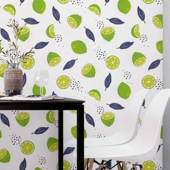 Papel de Parede Adesivo Gourmet Folhas e Limões N018096