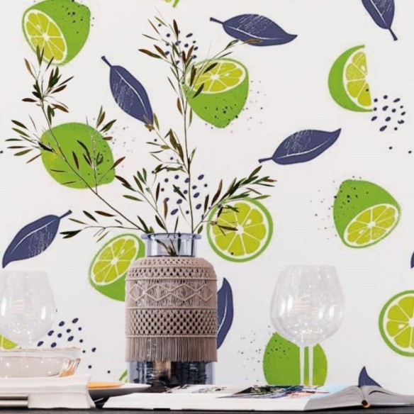 Papel de Parede Adesivo Gourmet Folhas e Limões N018096