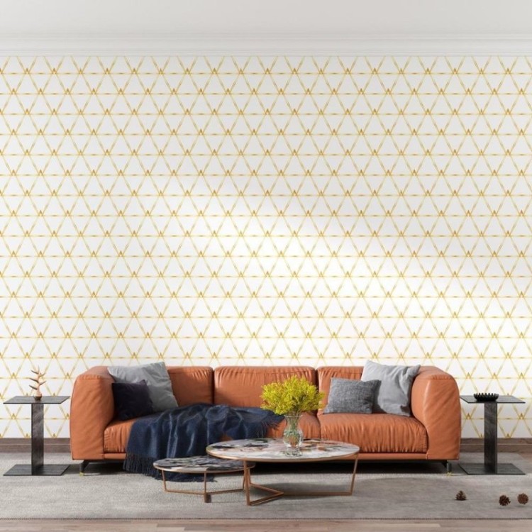 Papel de Parede Adesivo Grade dourada N08207