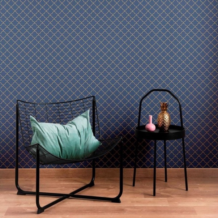 Papel de Parede Adesivo Grade Ornamental Azul...
