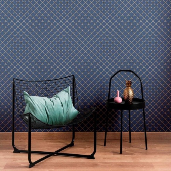 Papel de Parede Adesivo Grade Ornamental Azul N010024