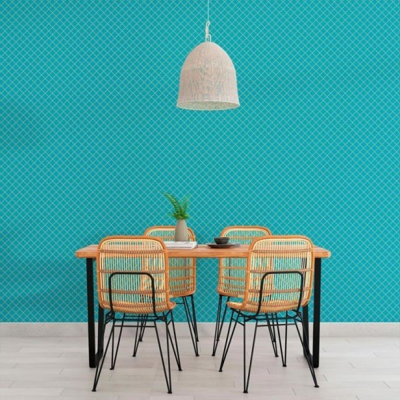 Papel de Parede Adesivo Grade Ornamental Azul N010025
