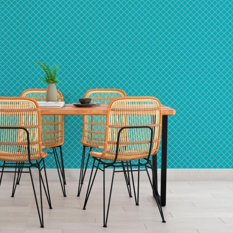 Papel de Parede Adesivo Grade Ornamental Azul...