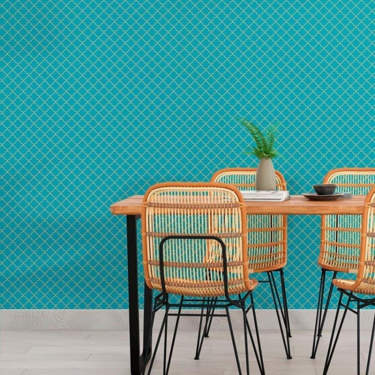 Papel de Parede Adesivo Grade Ornamental Azul...