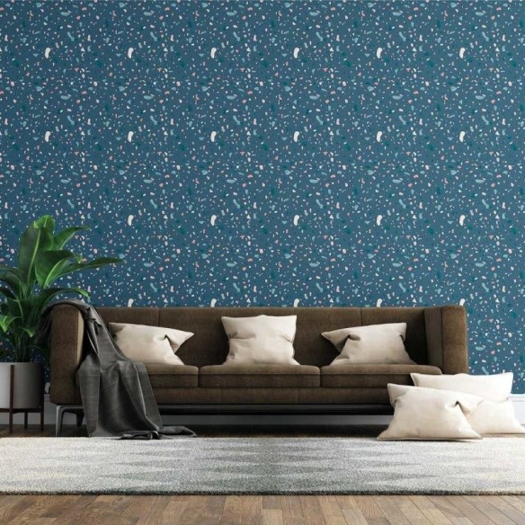 Papel de Parede Adesivo Granilite Azul Escuro e Colorido N07130