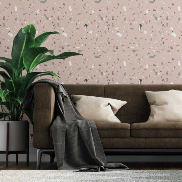 Papel de Parede Adesivo Granilite Bege e Colorido N07124