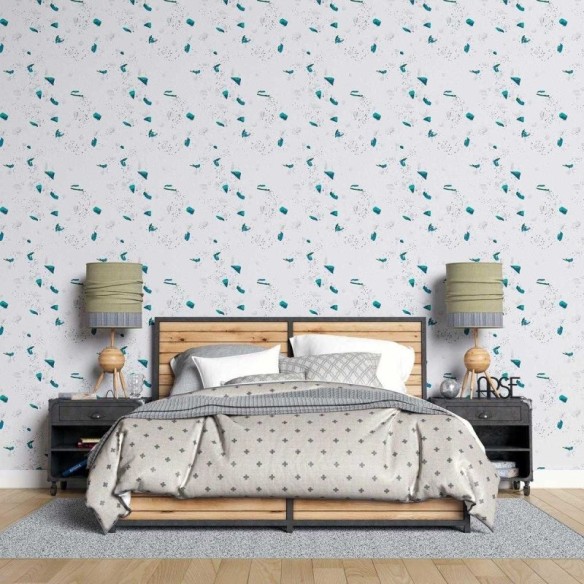 Papel de Parede Adesivo Granilite Branco e Verde N07129