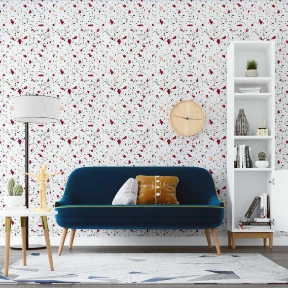 Papel de Parede Adesivo Granilite Branco e Vermelho N07131