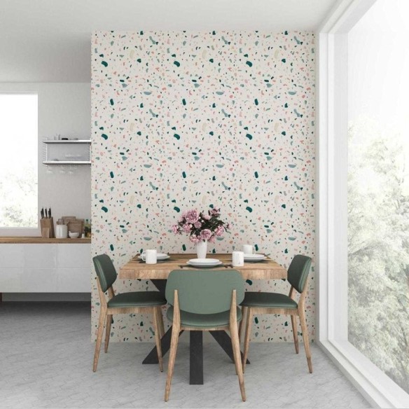 Papel de Parede Adesivo Granilite Branco Pedras Coloridas N07117