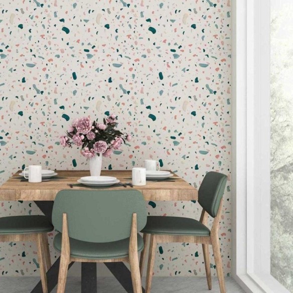 Papel de Parede Adesivo Granilite Branco Pedras Coloridas N07117
