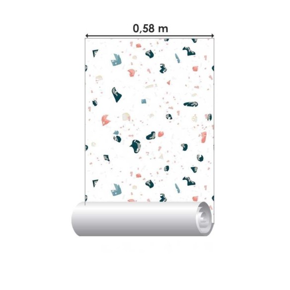 Papel de Parede Adesivo Granilite Branco Pedras Grandes Coloridas N07118