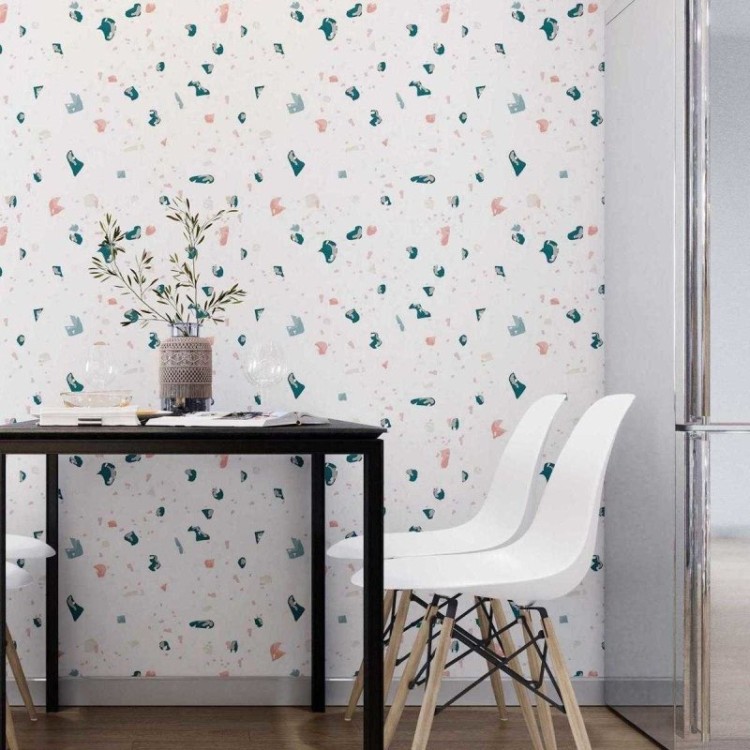 Papel de Parede Adesivo Granilite Branco Pedras...