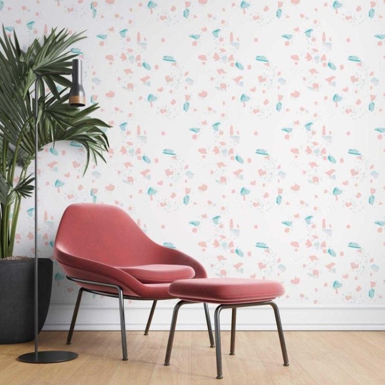 Papel de Parede Adesivo Granilite Branco Rosa e...