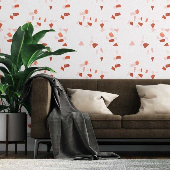 Papel de Parede Adesivo Granilite Branco Vermelho e Laranja N07120