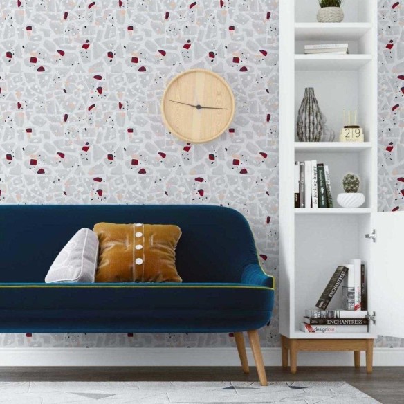 Papel de Parede Adesivo Granilite Cinza e Vermelho N07139