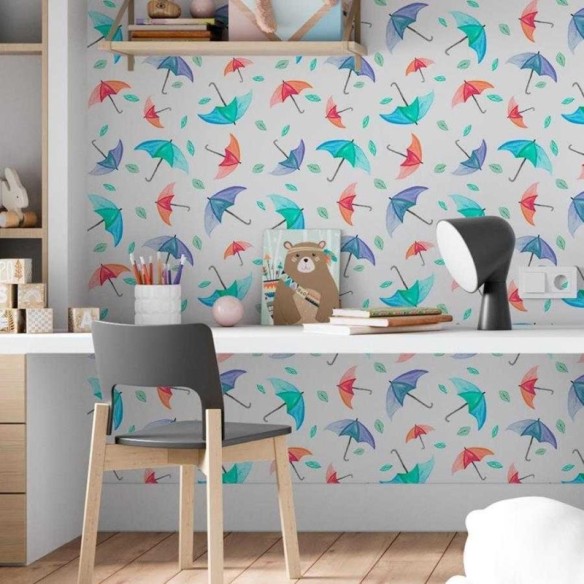 Papel de Parede Adesivo Guarda-chuvas em Aquarela N06041