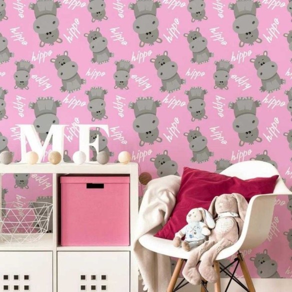 Papel de Parede Adesivo Hipopotamo Rosa 225431935